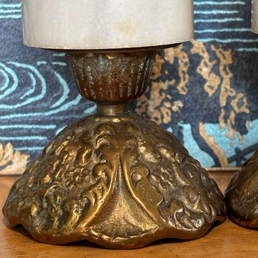 Vintage Marble & Brass Candlesticks - Image 2