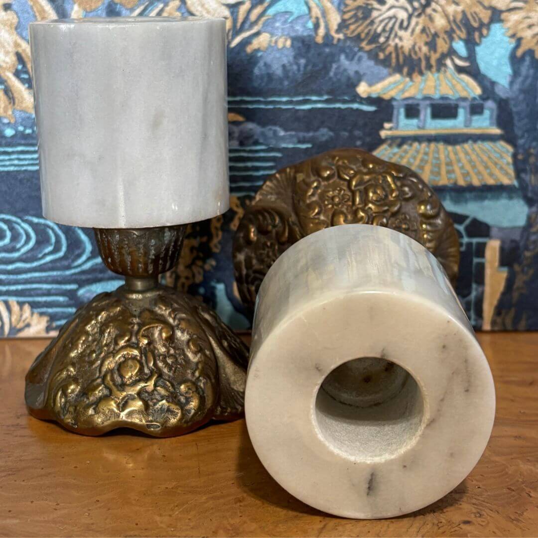 Vintage Marble & Brass Candlesticks - Image 5