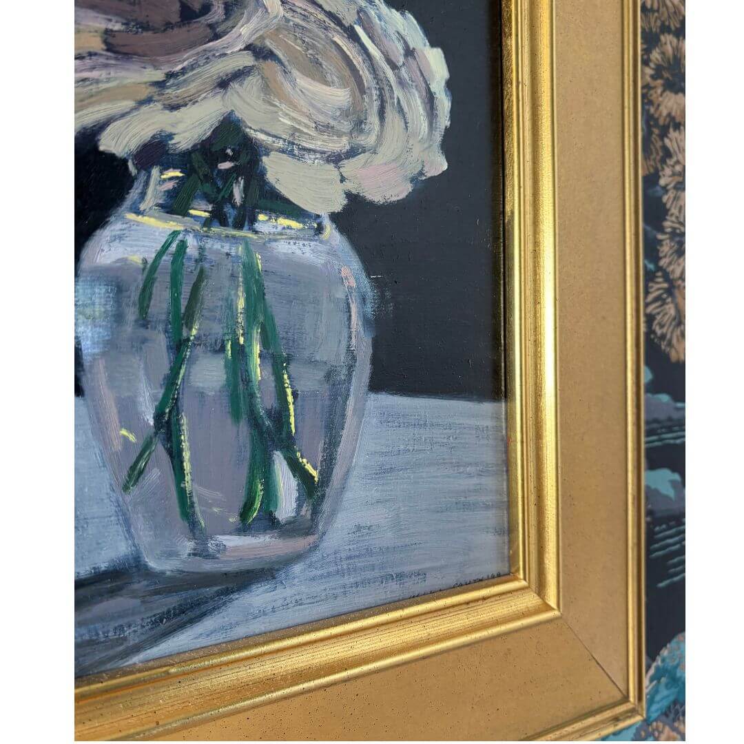 Gray & Silver Roses Signed Oil Painting - Image 6
