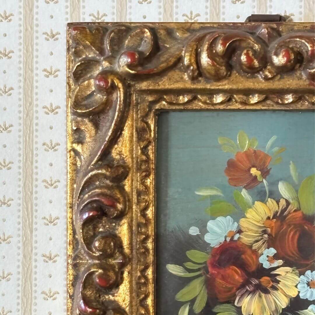 Vintage Italian Small Floral Oil Painting - Image 3
