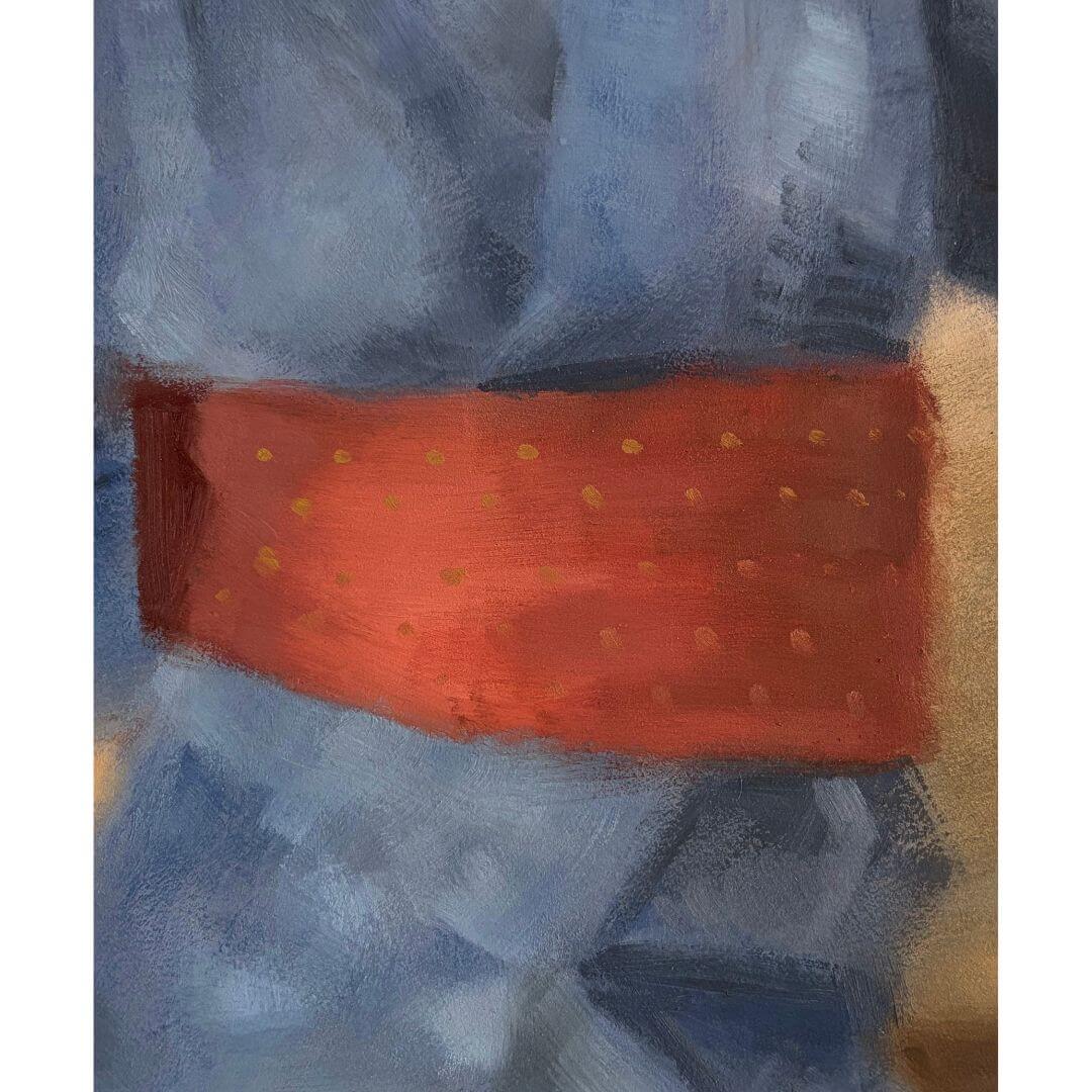 Vintage Signed Oil Painting Woman in Blue Kimono Red Obi - Image 3