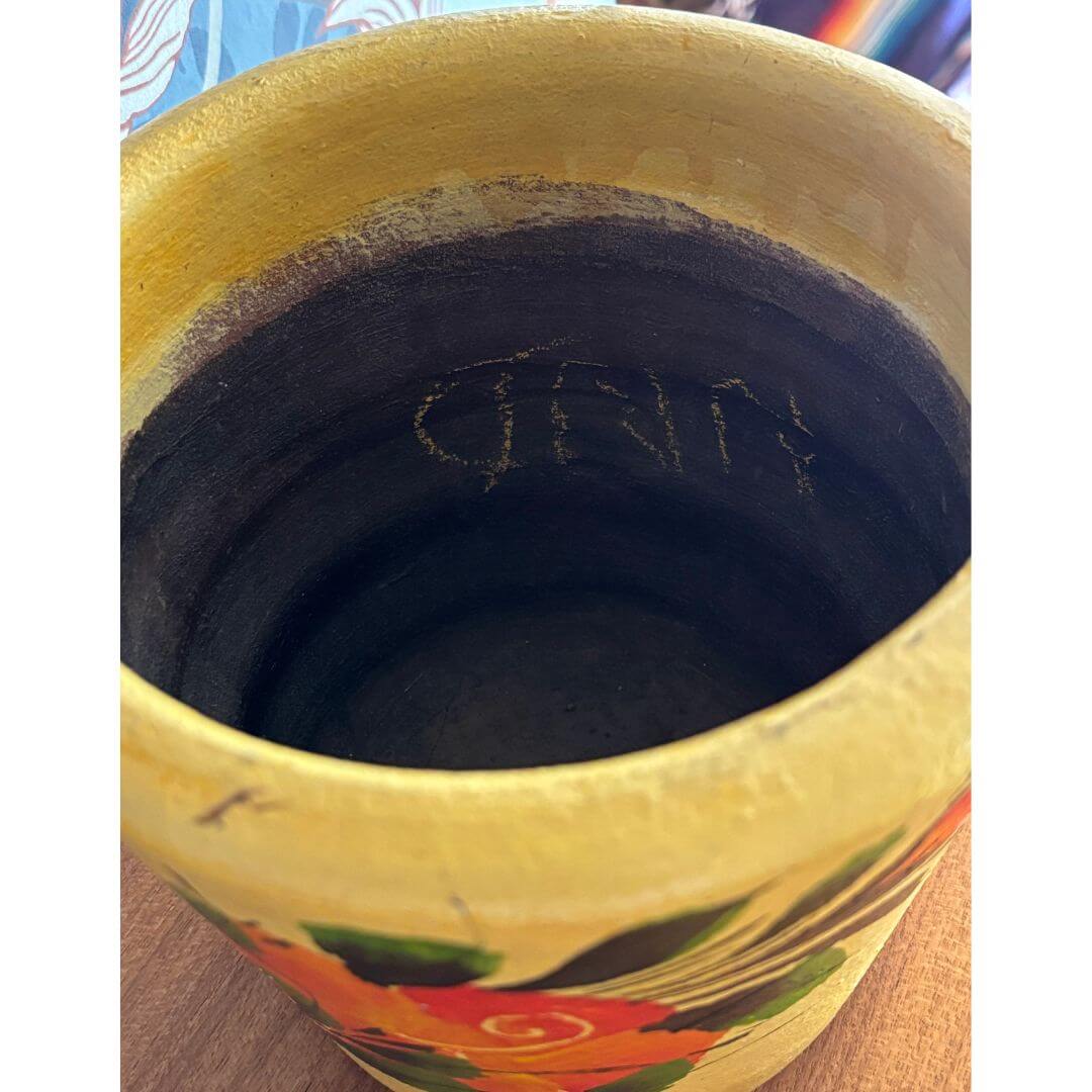 Vintage Yellow Pottery Handpainted Flower Planter - Image 4