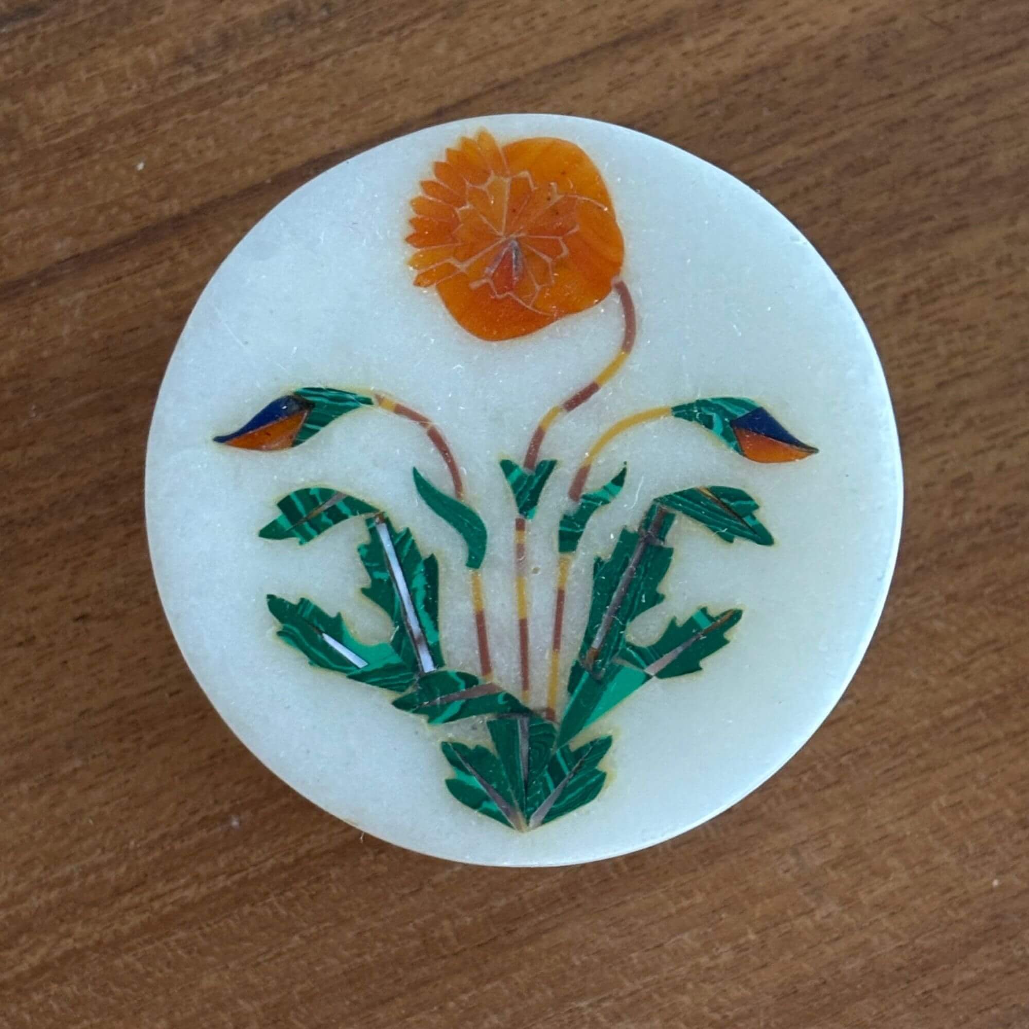 White Soapstone Semi-Precious Stone Inlay Small Jar - Image 2