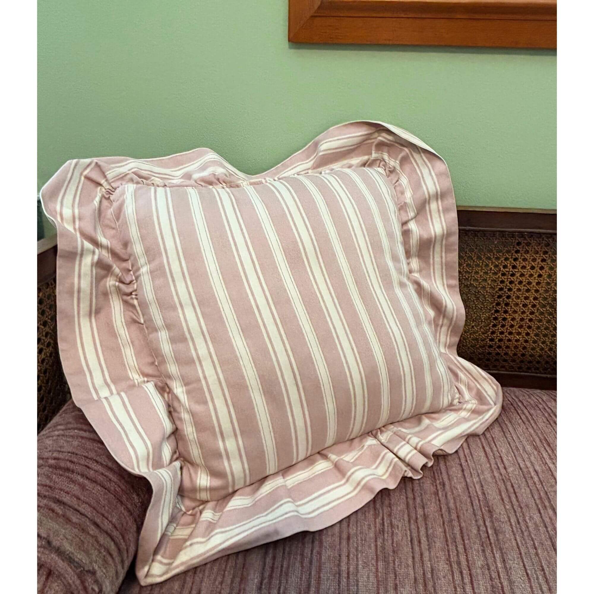 Pink Striped Ruffle Pillow