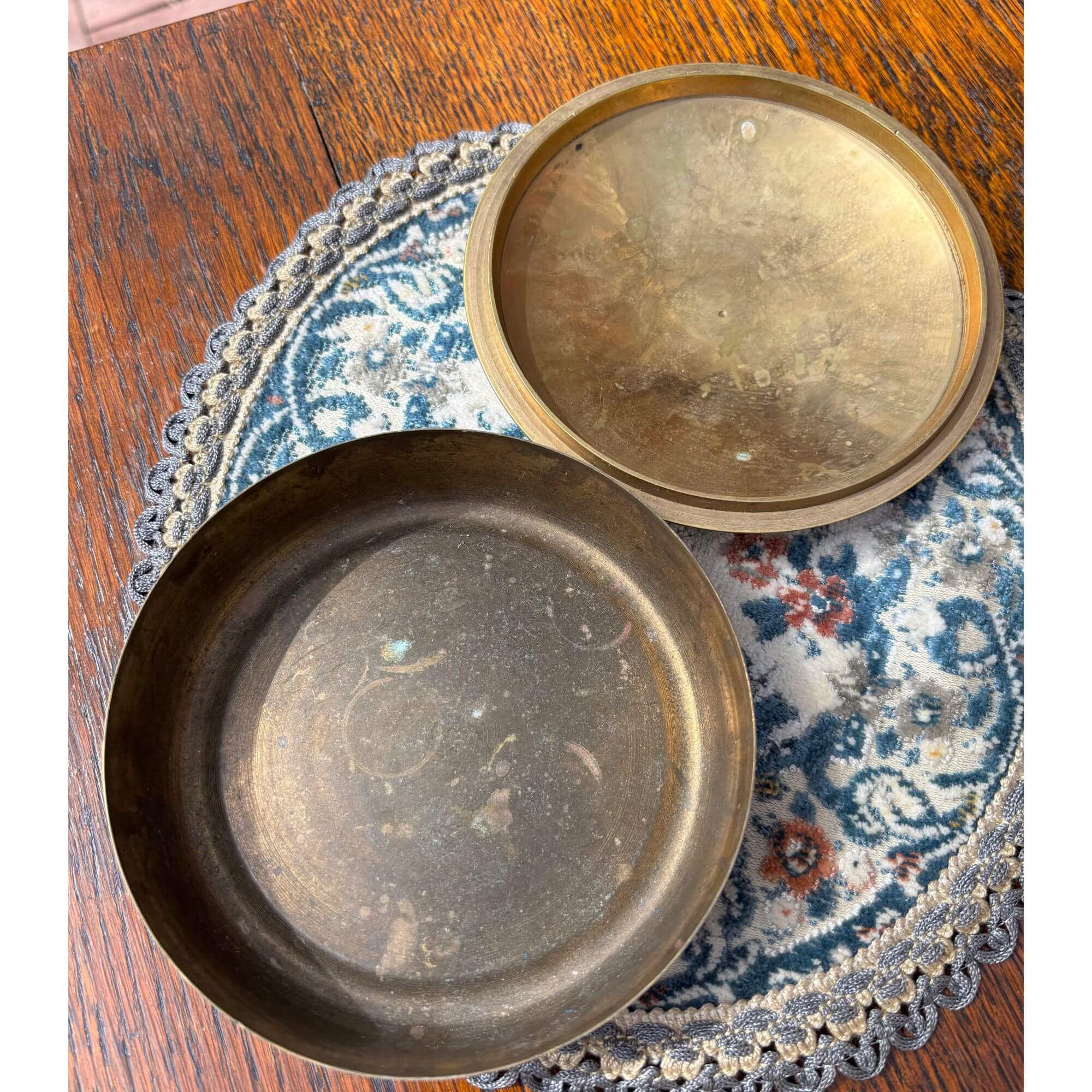 Vintage Brass Floral Enamel Bisque Beige Jar - Image 3