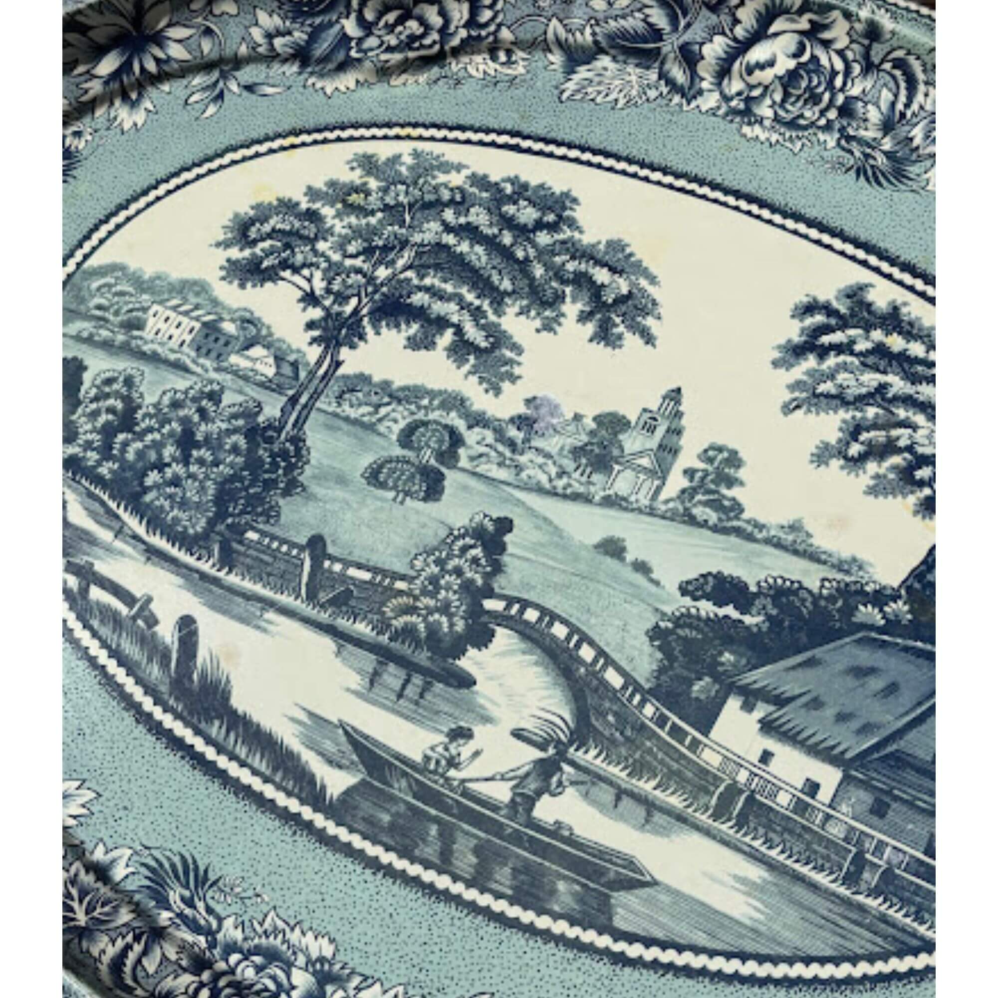 Large Vintage Green English Bucolic Metal Serving Tray - Image 3