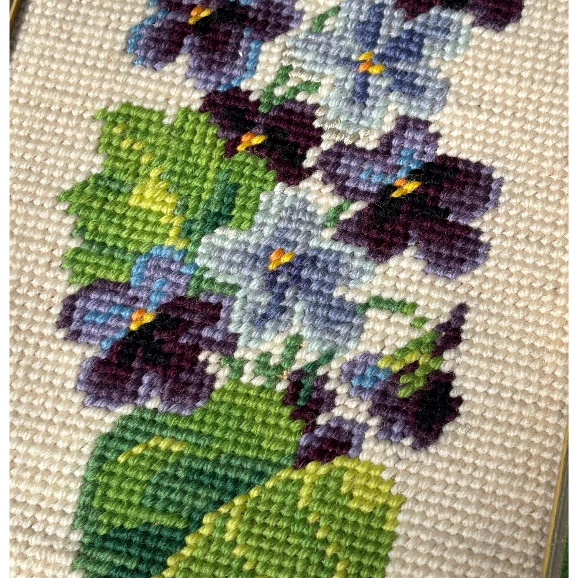 Vintage Morning Glory Velvet Framed Needlepoint - Image 3