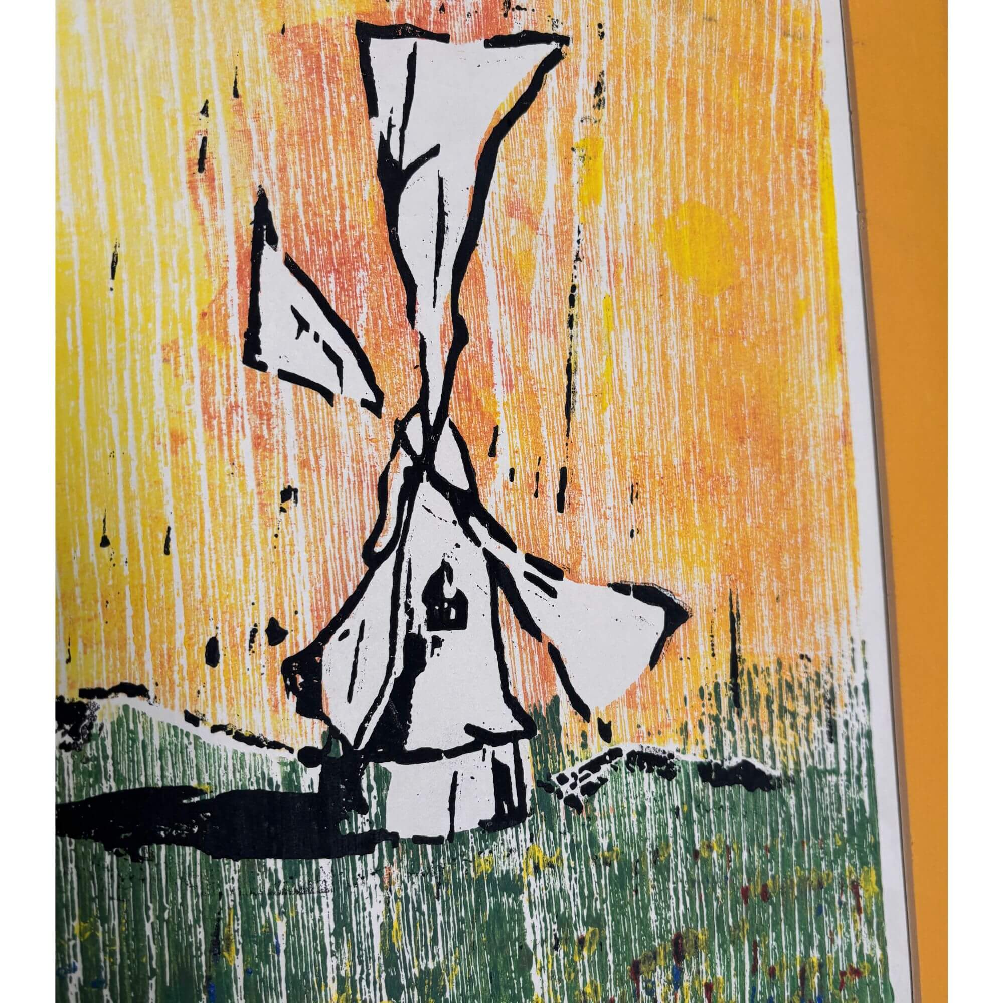 vintage woodcut windmill art
