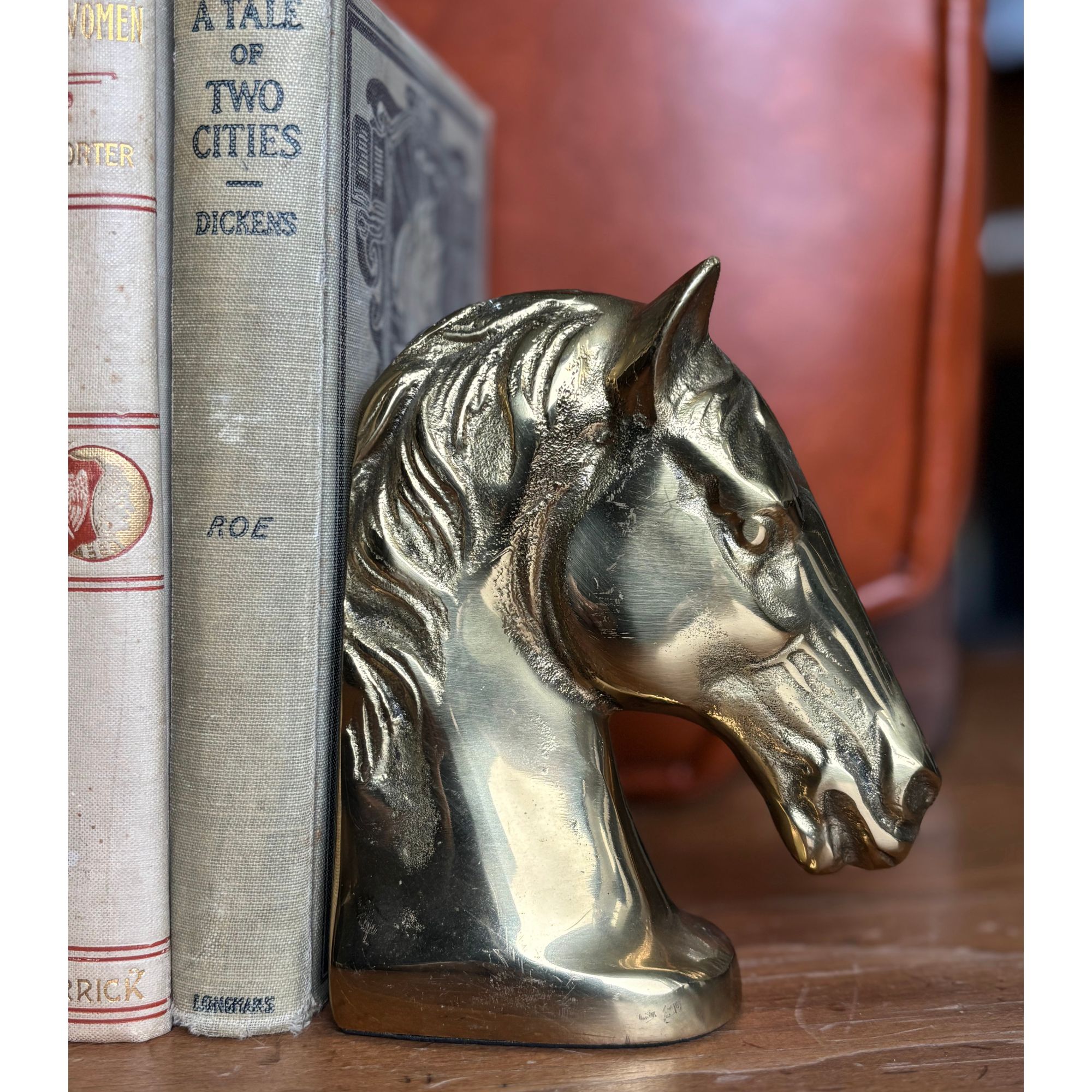 vintage brass horse bookends