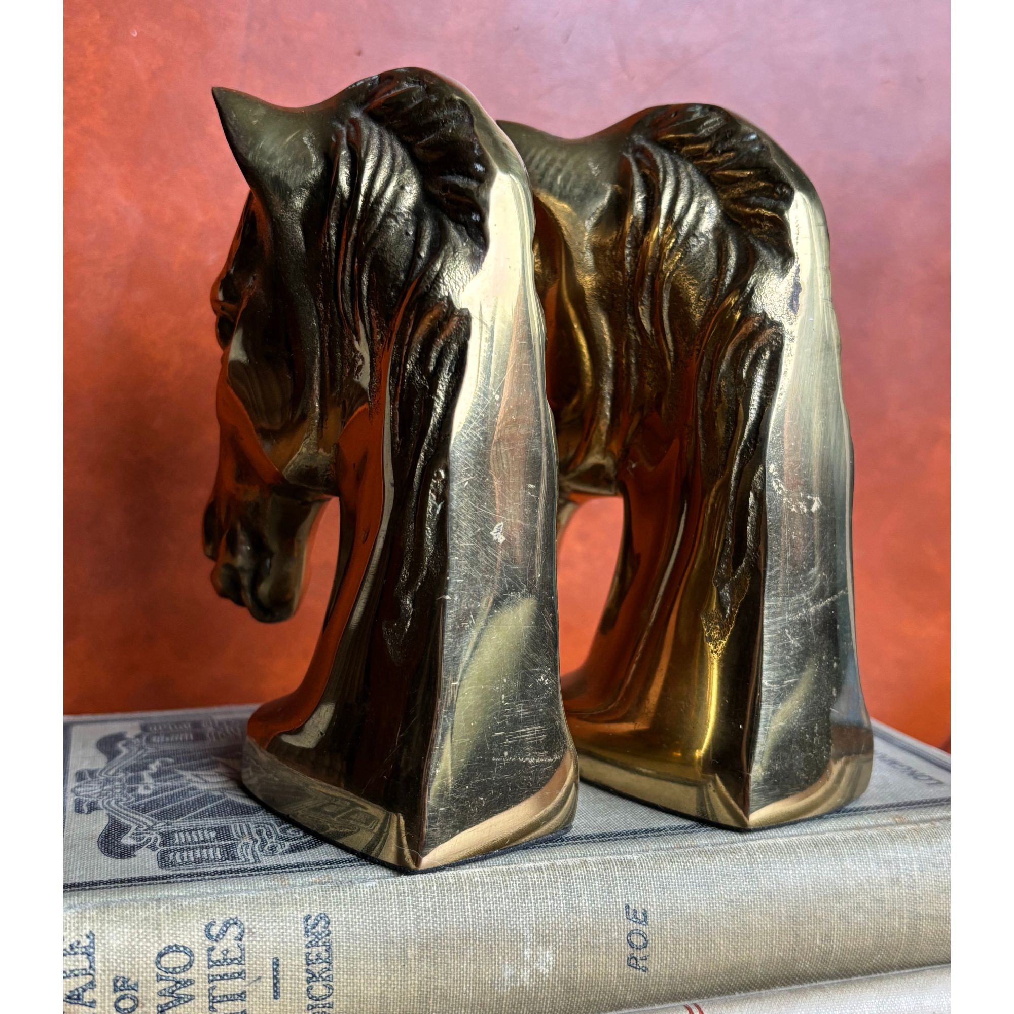 Gorgeous Vintage Brass Horse Head Bookends - Image 4