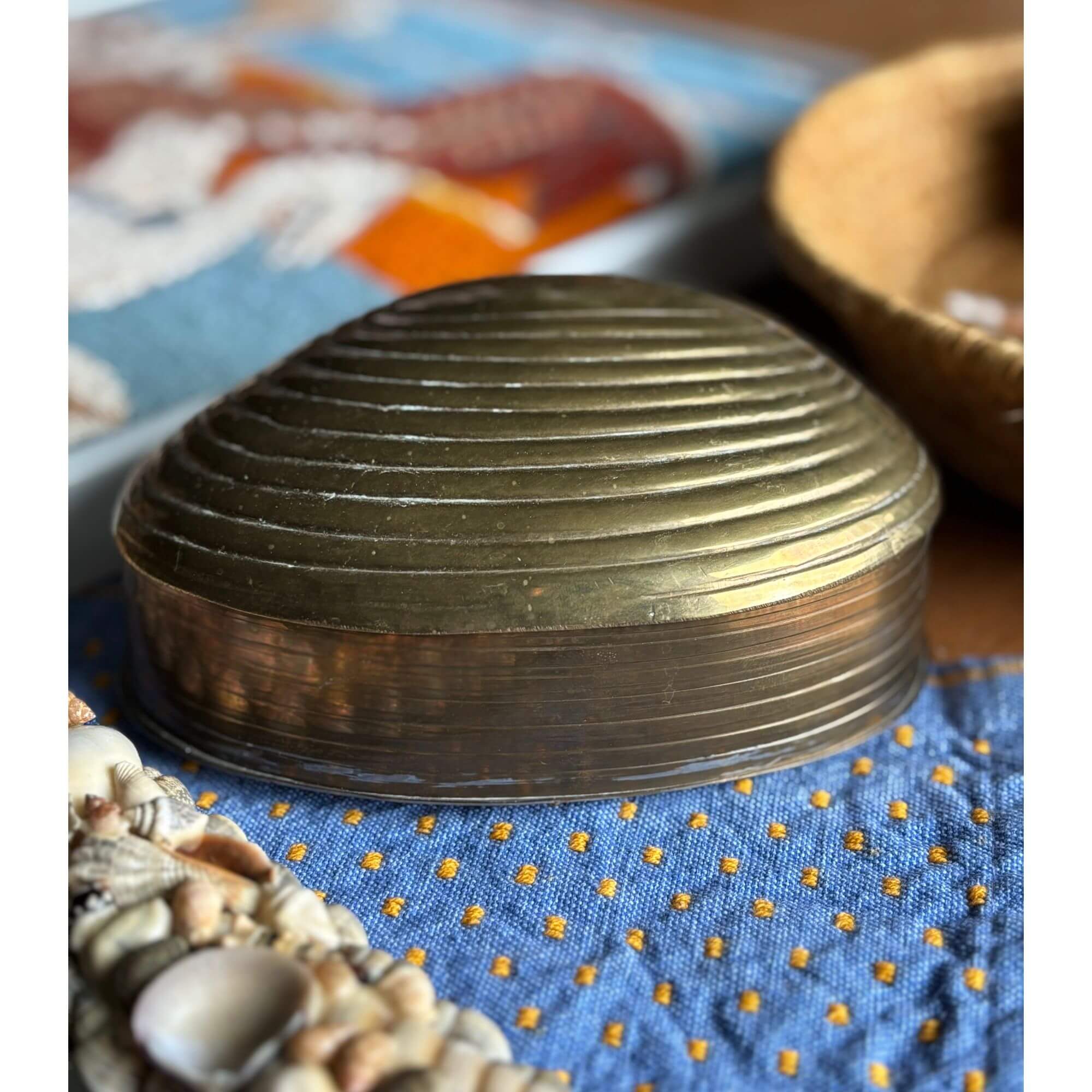 vintage seashell brass box