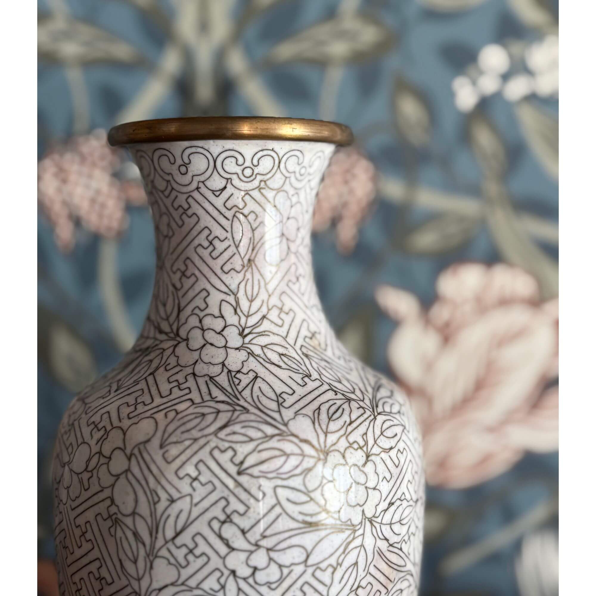 Stunning Vintage Cloissonné Brass Enamel Floral Vase - Image 2