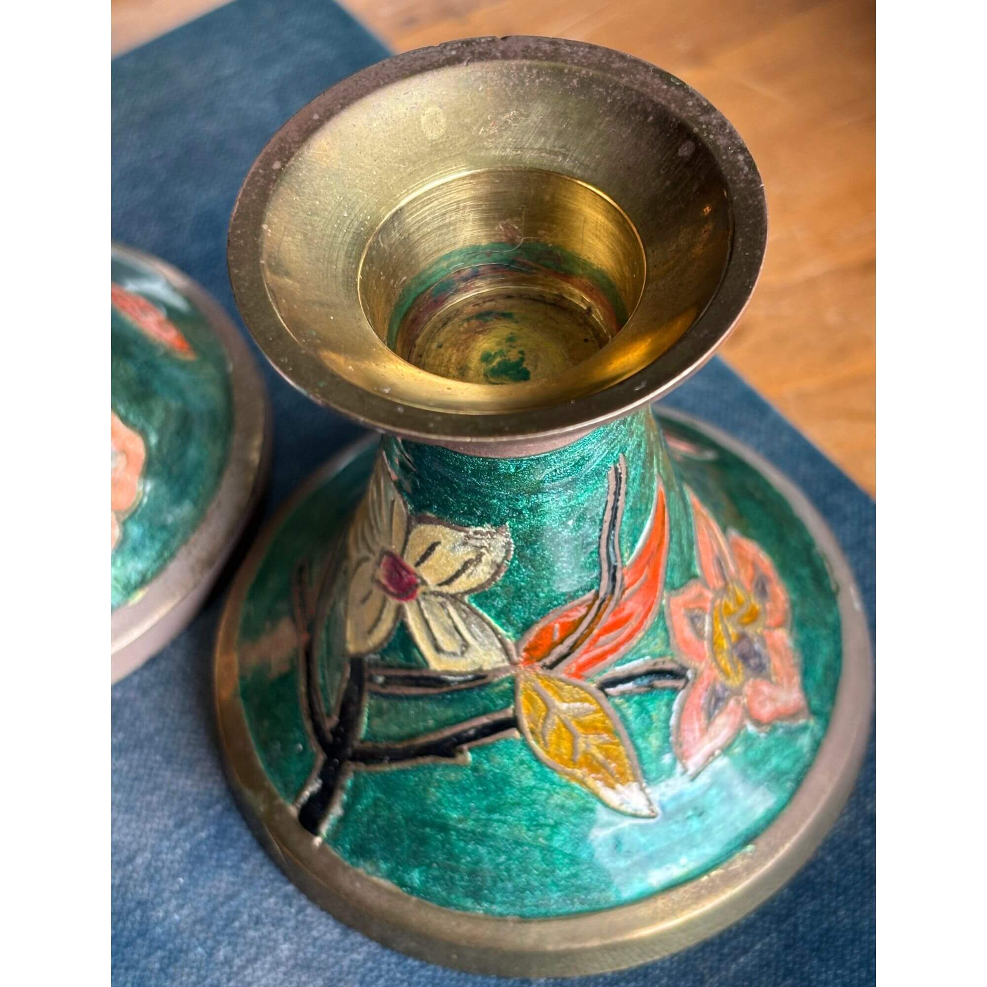 vintgae brass cloisonne candlesticks