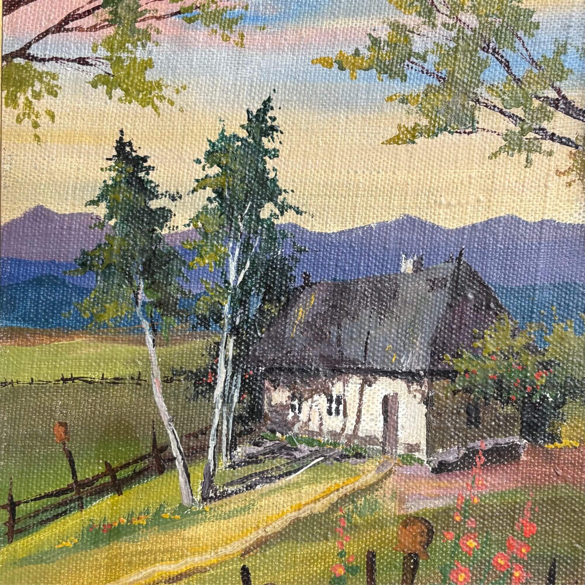 Charming Vintage Cottage Signed Oil Painting - Image 2