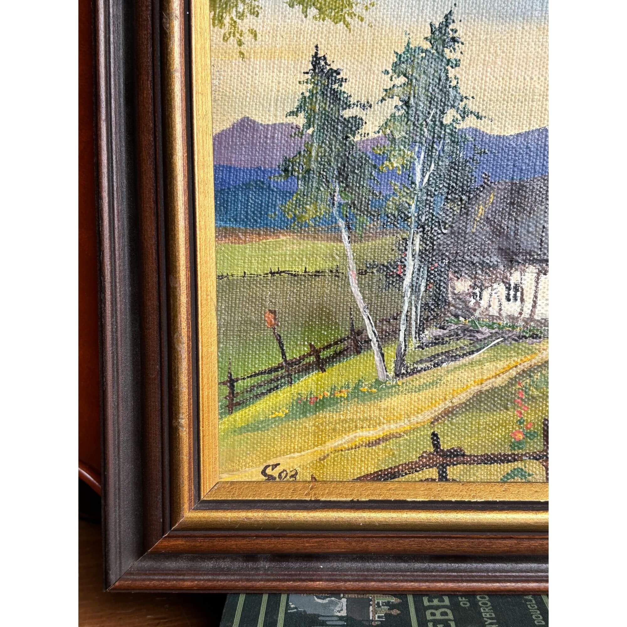 Charming Vintage Cottage Signed Oil Painting - Image 4