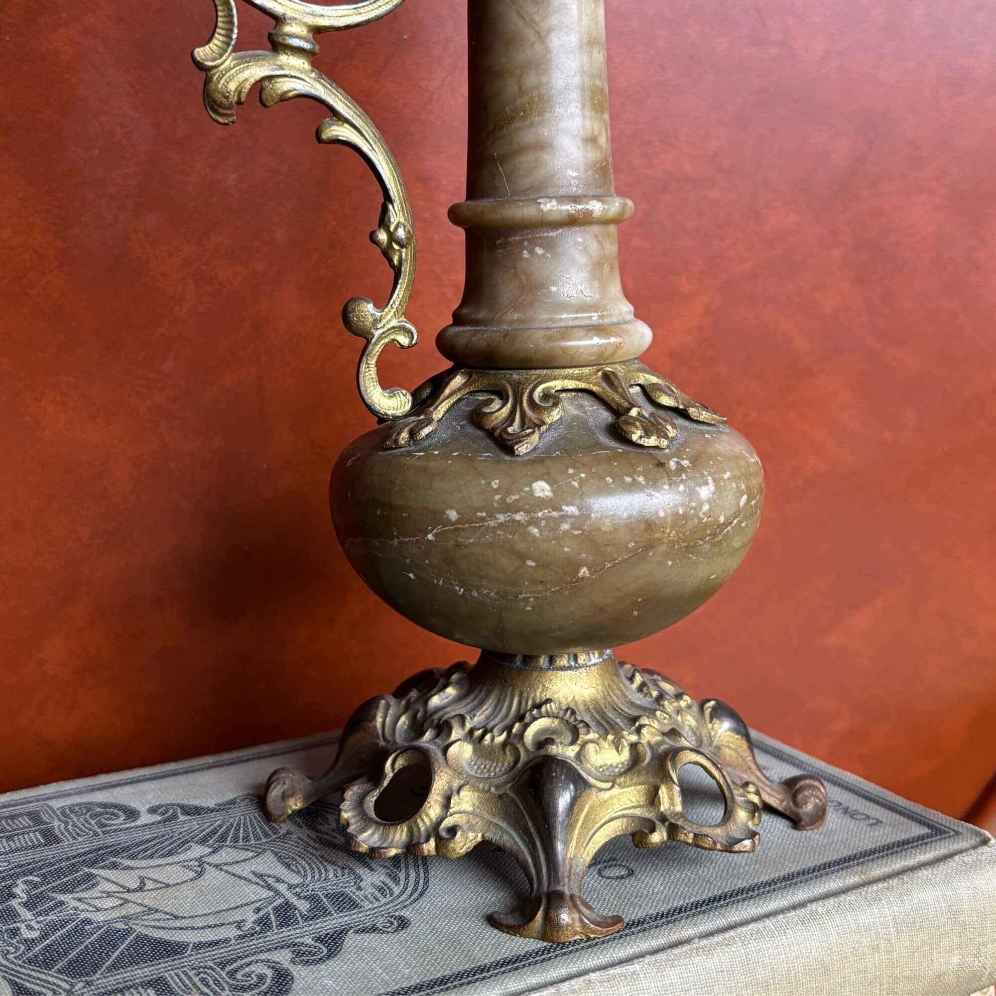 Ornate Stone & Brass Dragon Candle Holder - Image 3