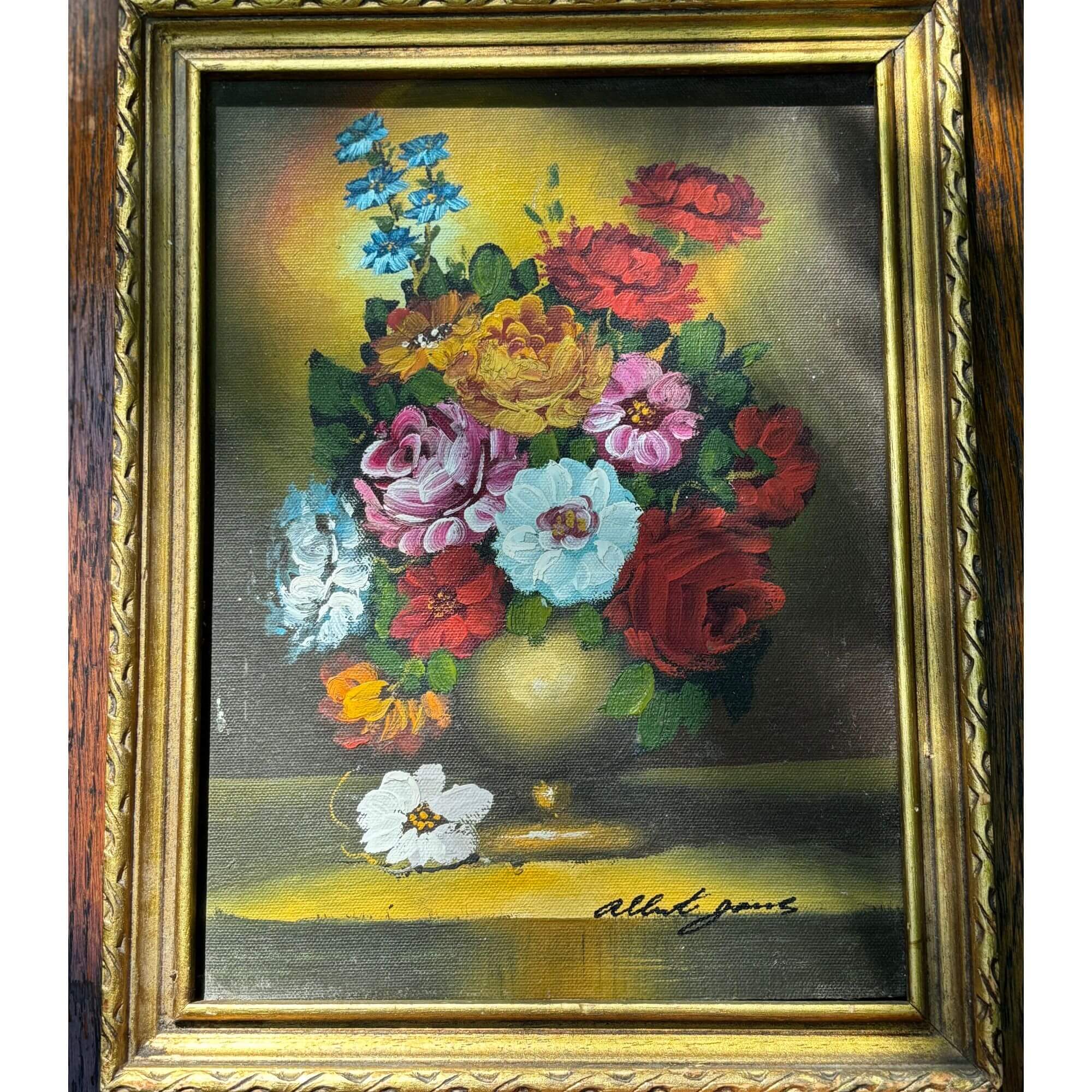 Vintage Floral Bouquet Sigend Oil Painting - Image 3