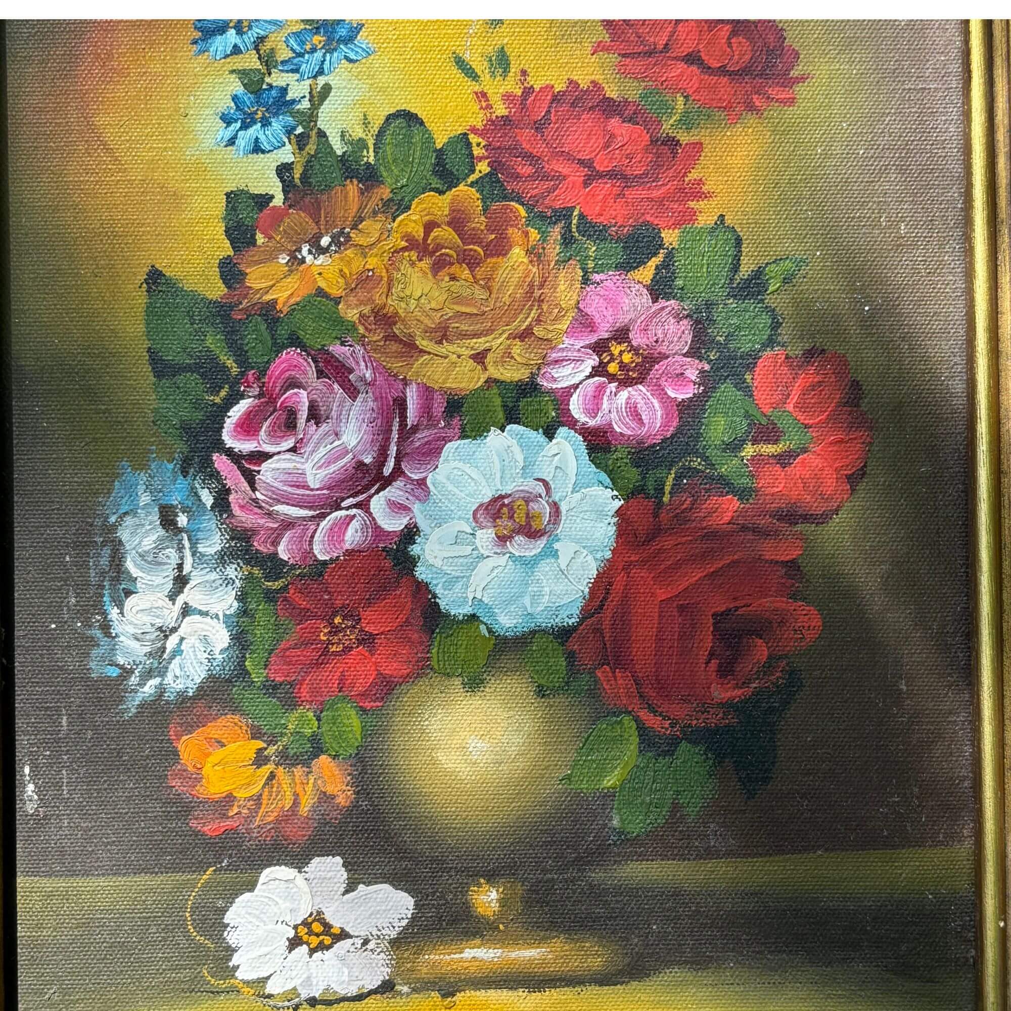 Vintage Floral Bouquet Sigend Oil Painting - Image 2