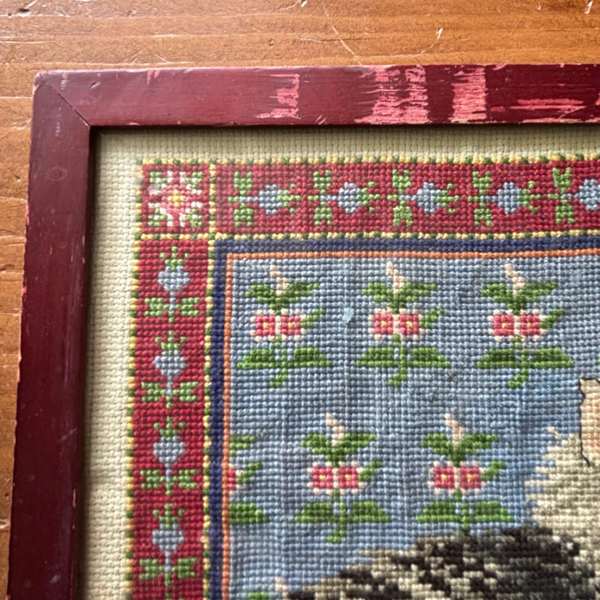 Adorable Vintage Cat Needlepoint Framed under Glass - Image 4