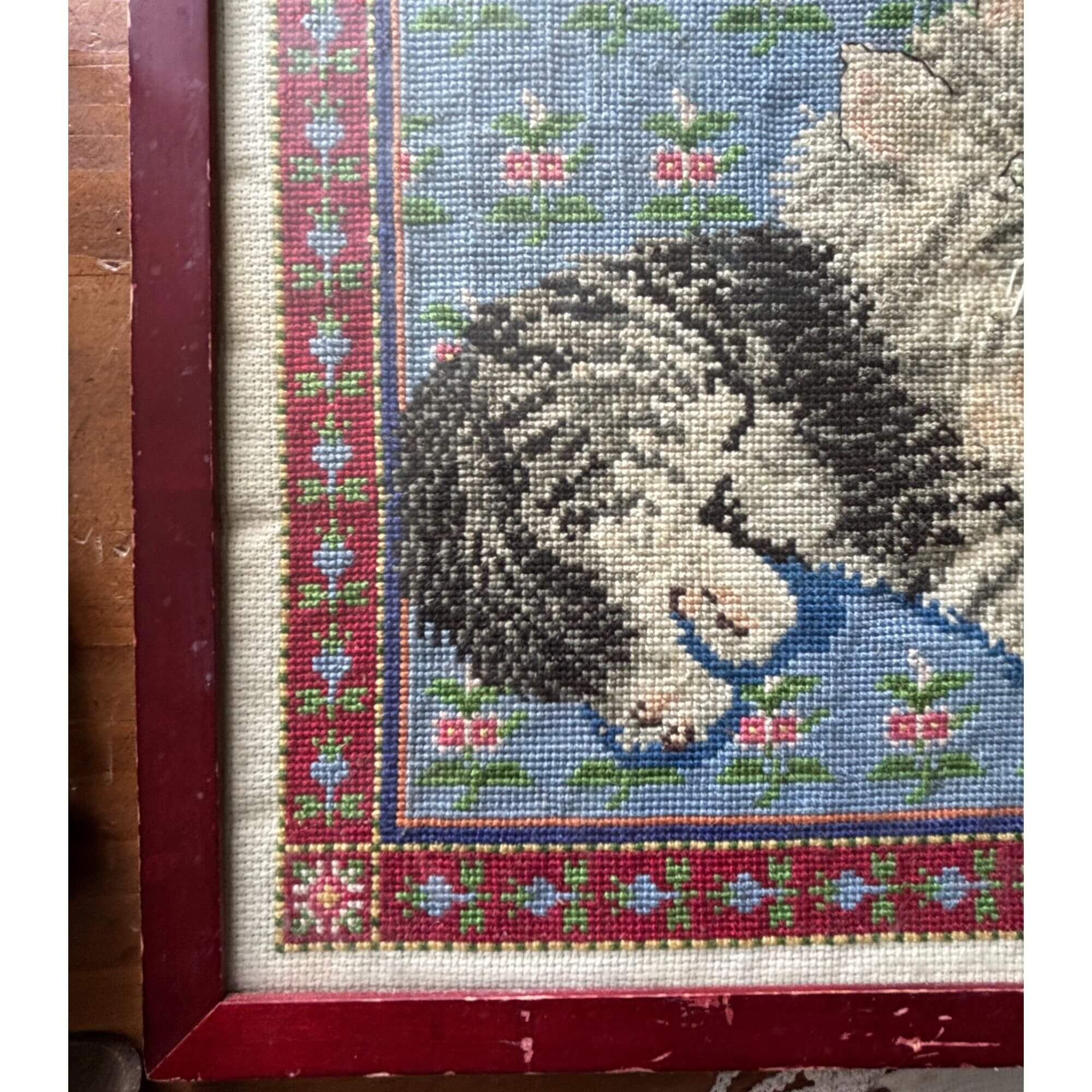 Adorable Vintage Cat Needlepoint Framed under Glass - Image 3