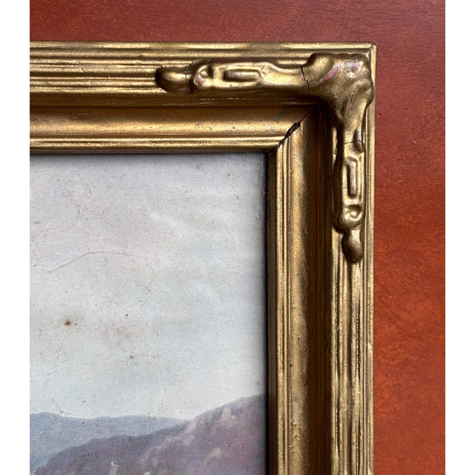 Vintage Pastoral Print with Gilded Frame Cows & River - Image 4