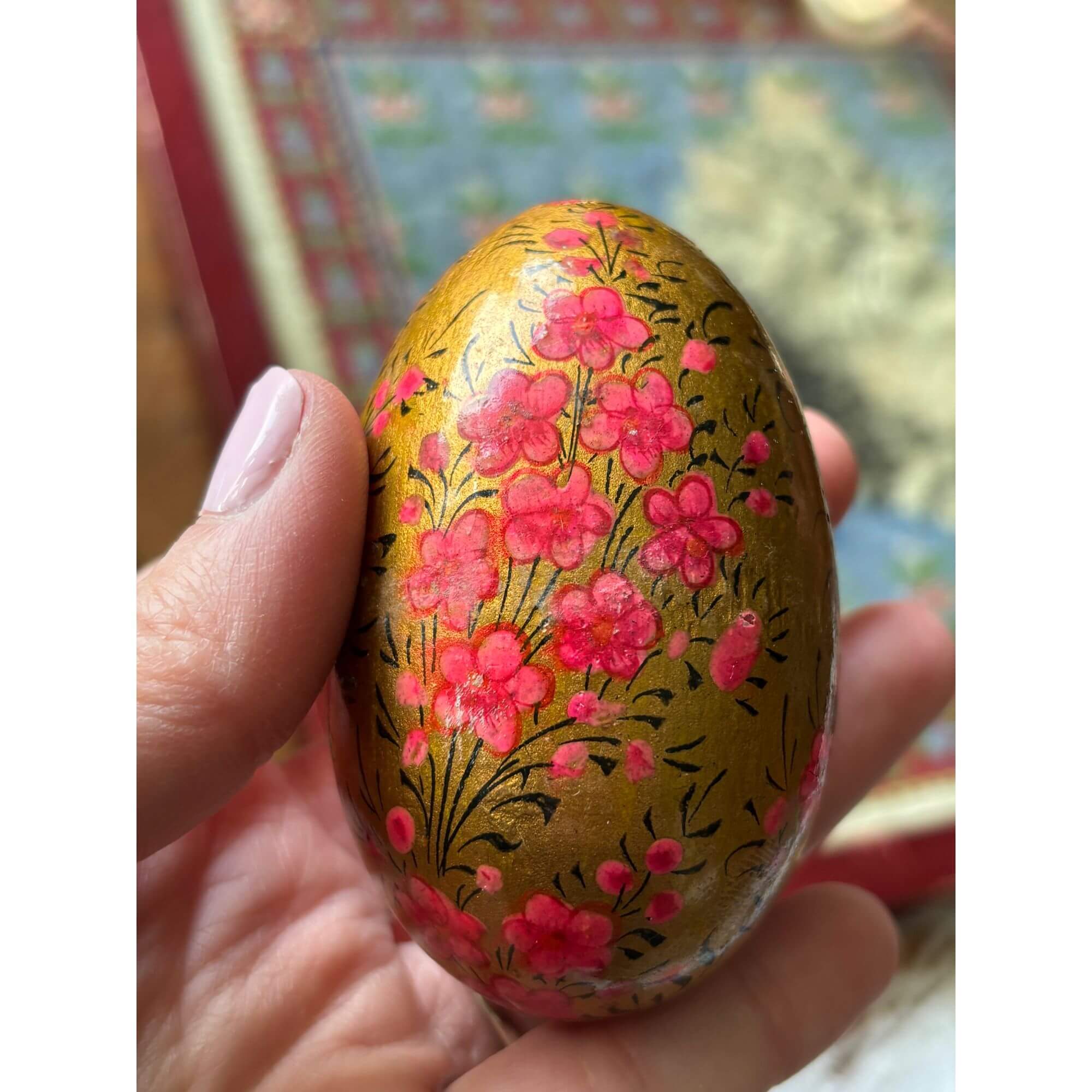 wooden hand painted egg