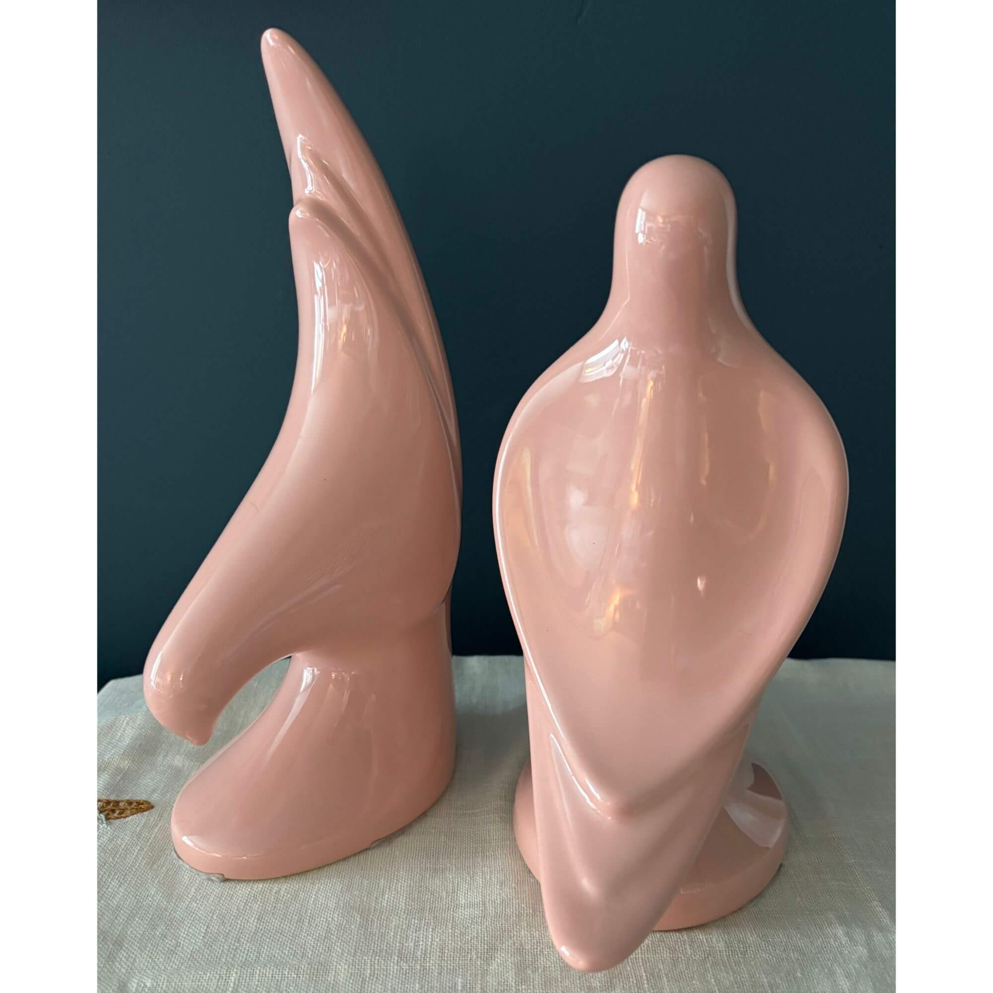 Vintage Italian Mid Century Pink Ceramic Lovebirds - Image 3