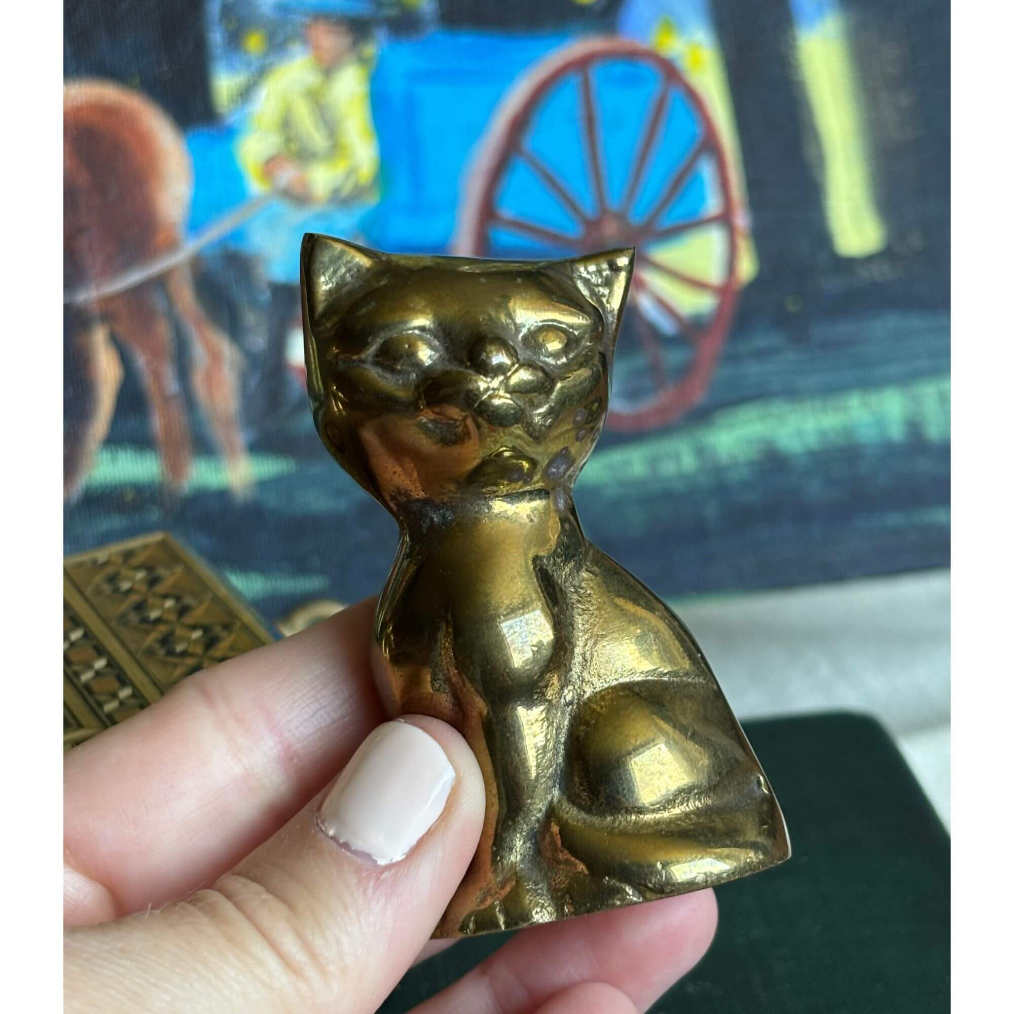 vintage brass cat