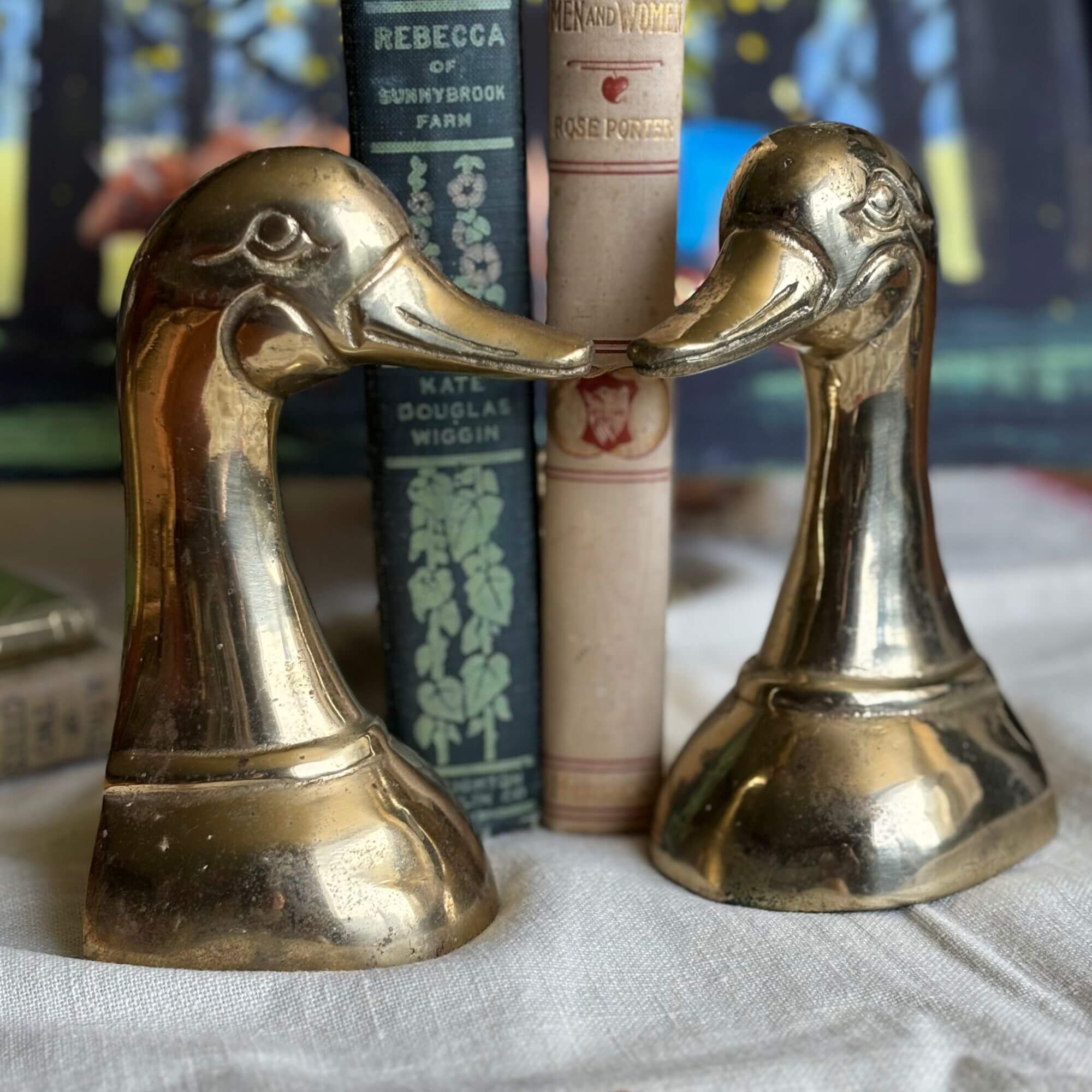 vintage brass duck bookends