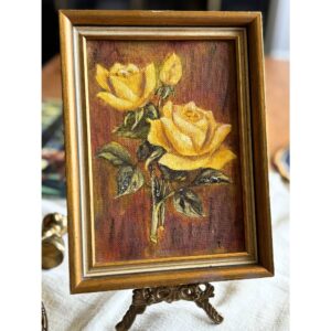 vintage yellow rose oil painting