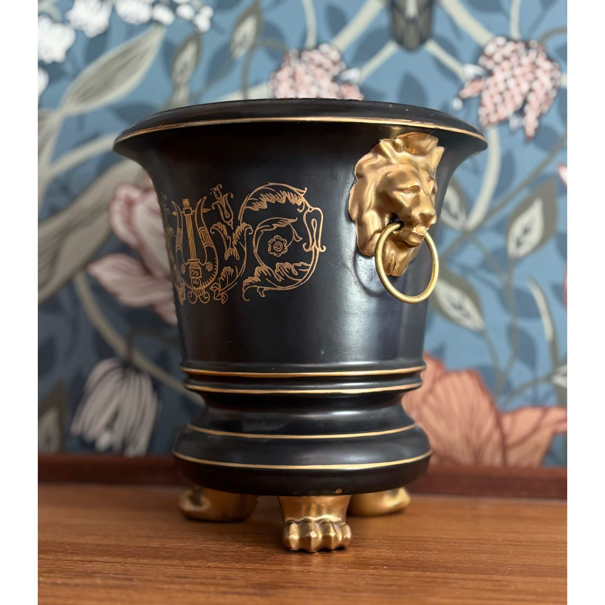 vintage black & gold cachepot