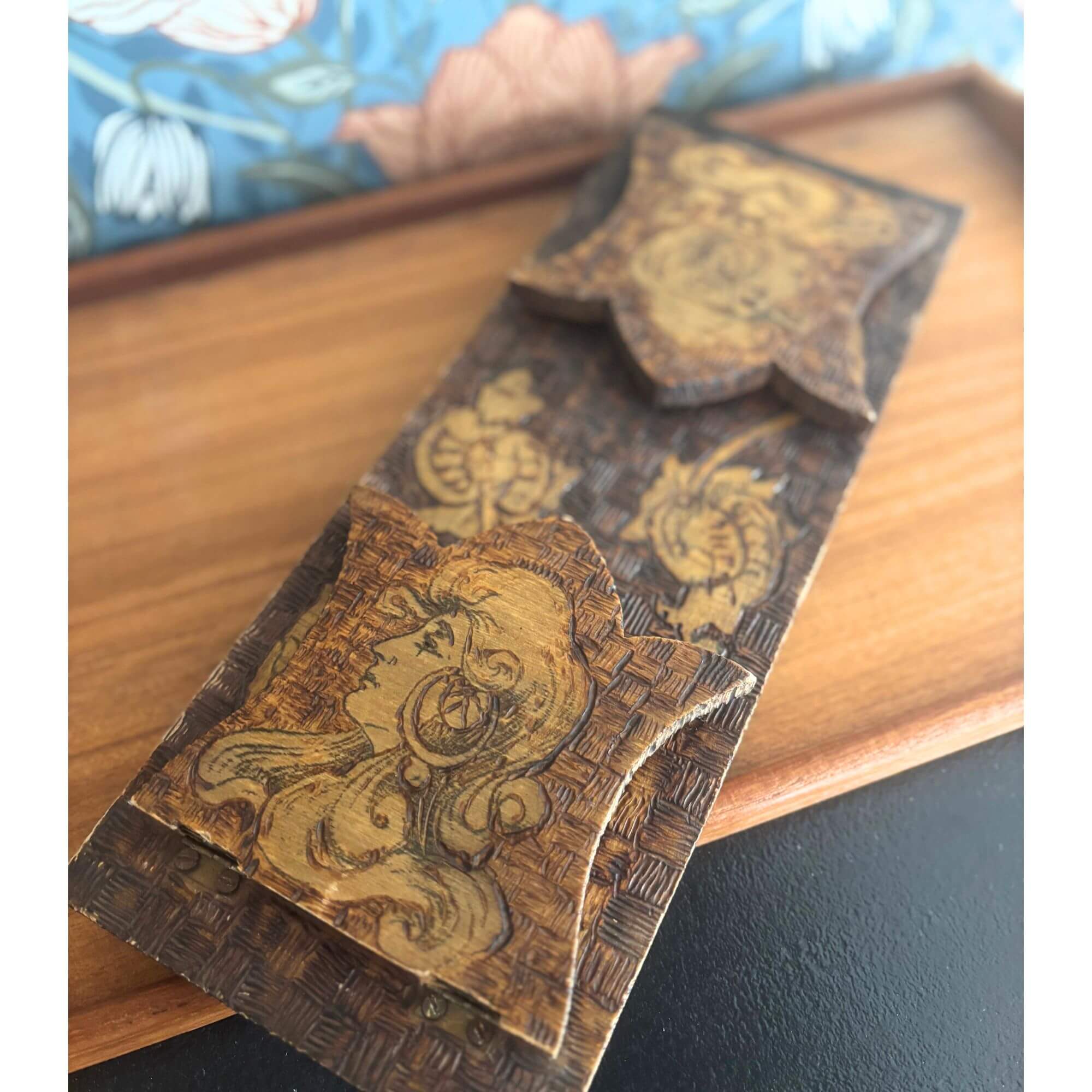 antique art nouveau wooden bookends