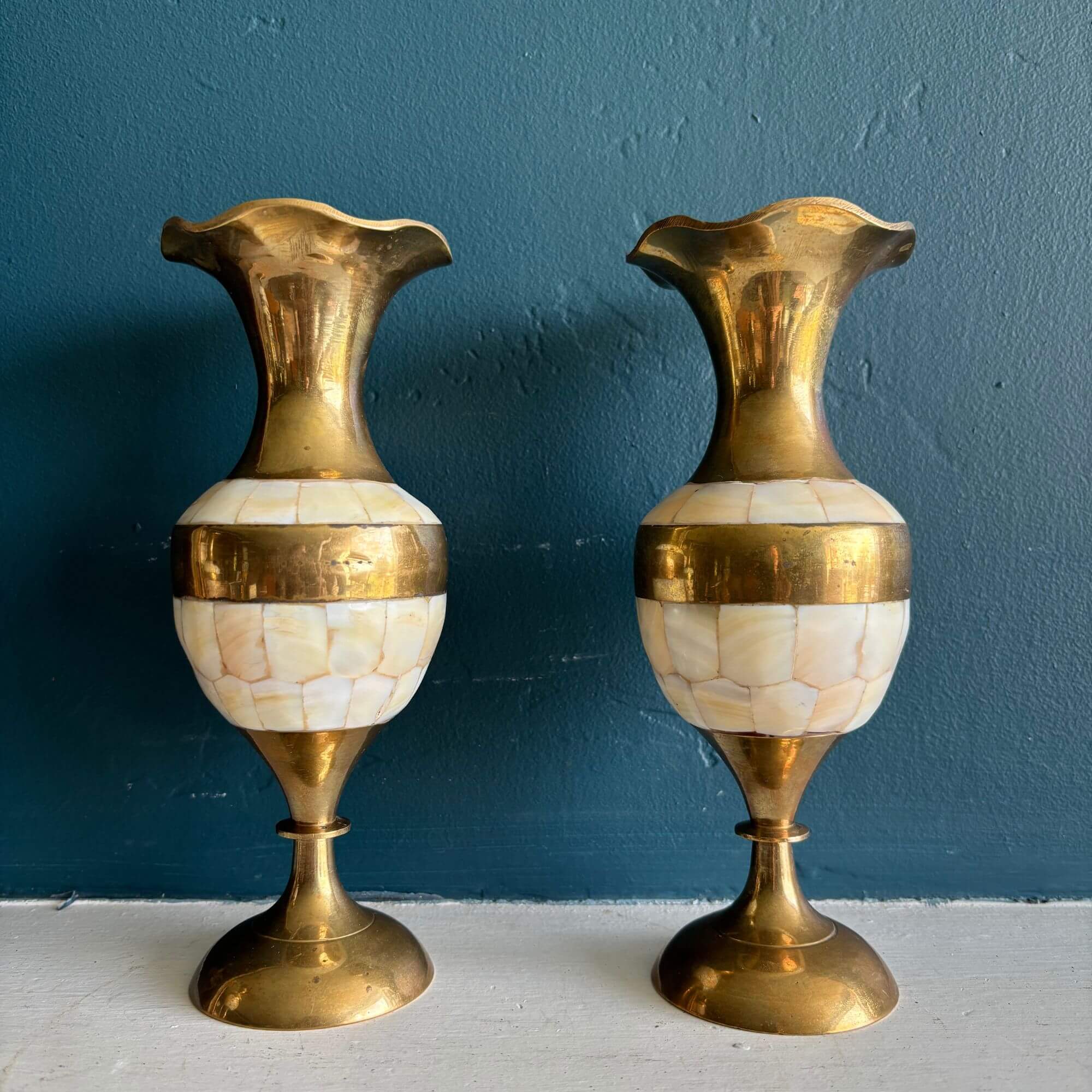 vintage brass & mother of pearl vase