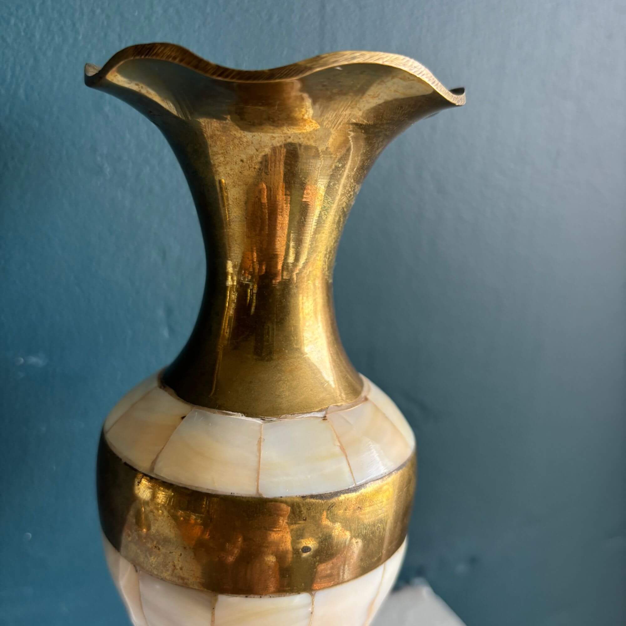 vintage brass & mother of pearl vase