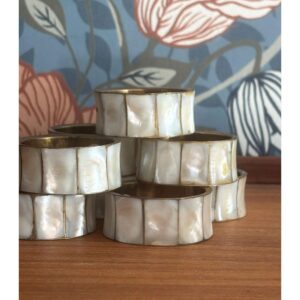 vintage mother of pearl & brass napkin rings