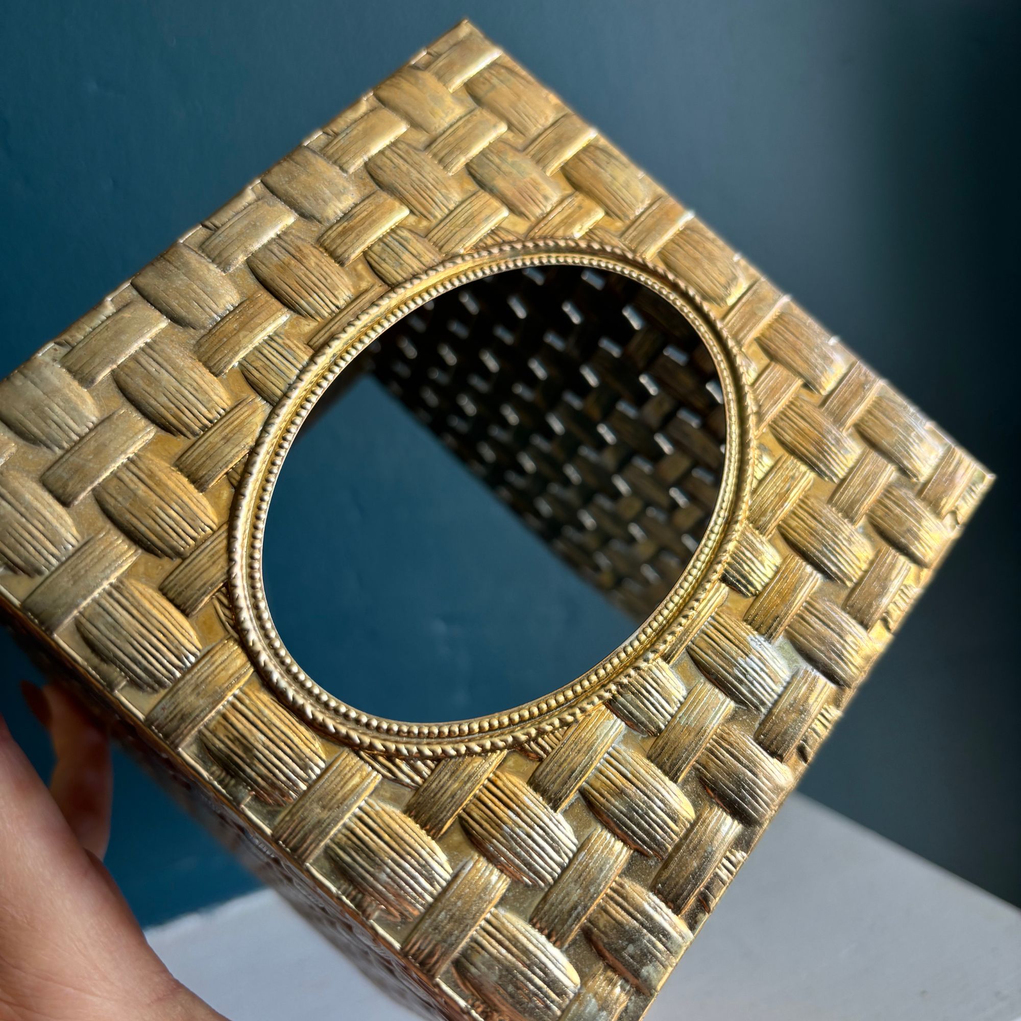 vintage brass strawberry tissue box