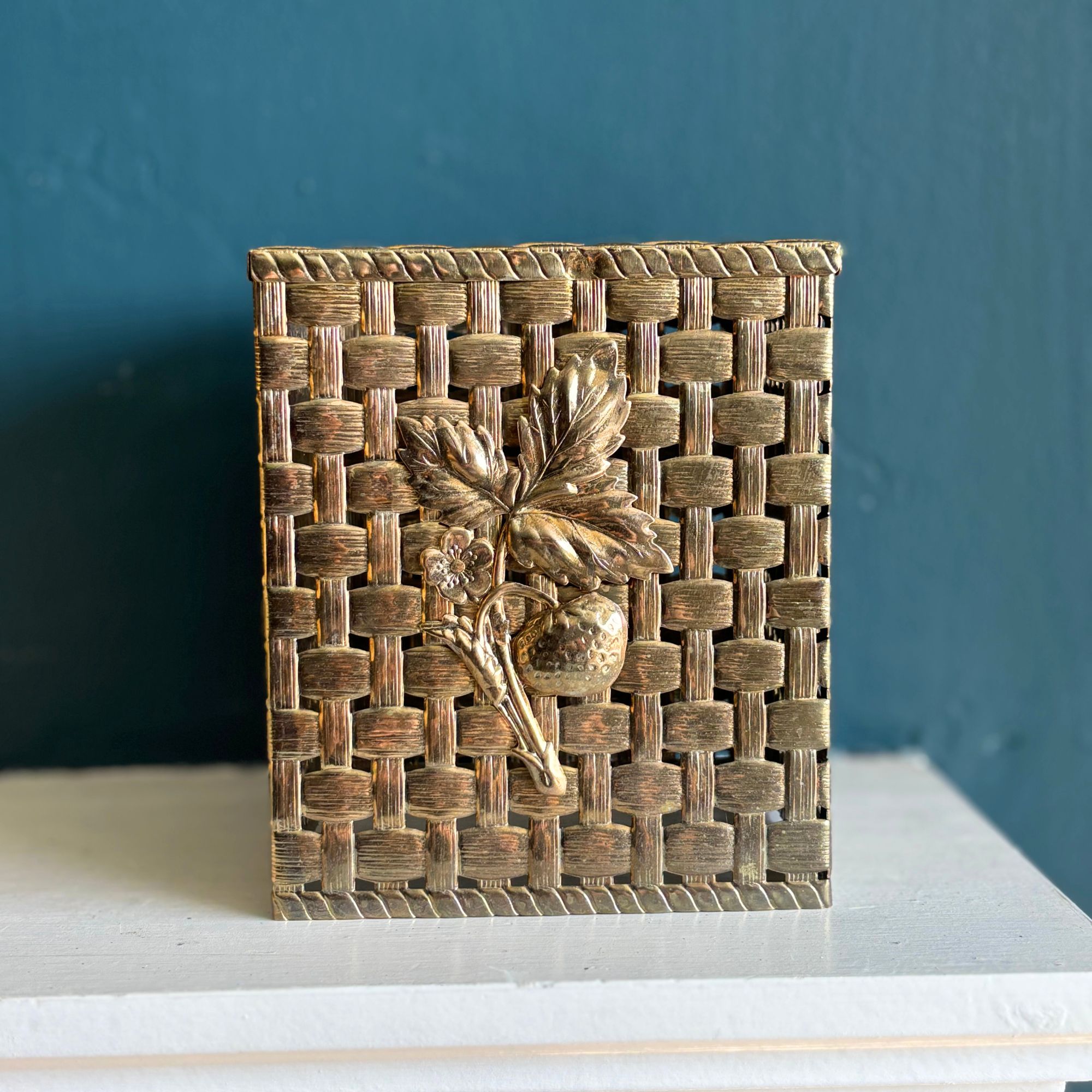 vintage brass strawberry tissue box