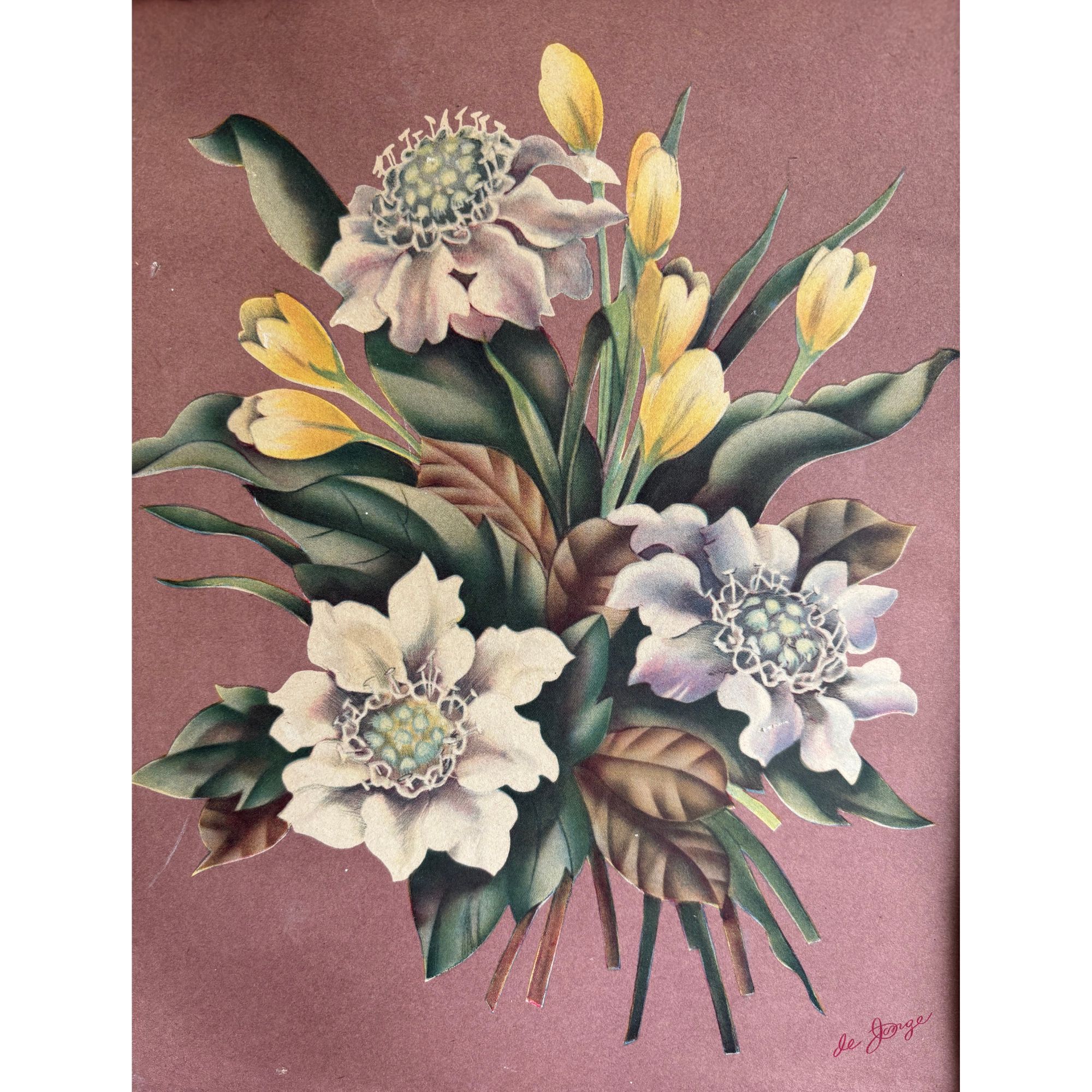 Vintage Framed Floral Magnolia Lithographs by De Jorge - Image 5