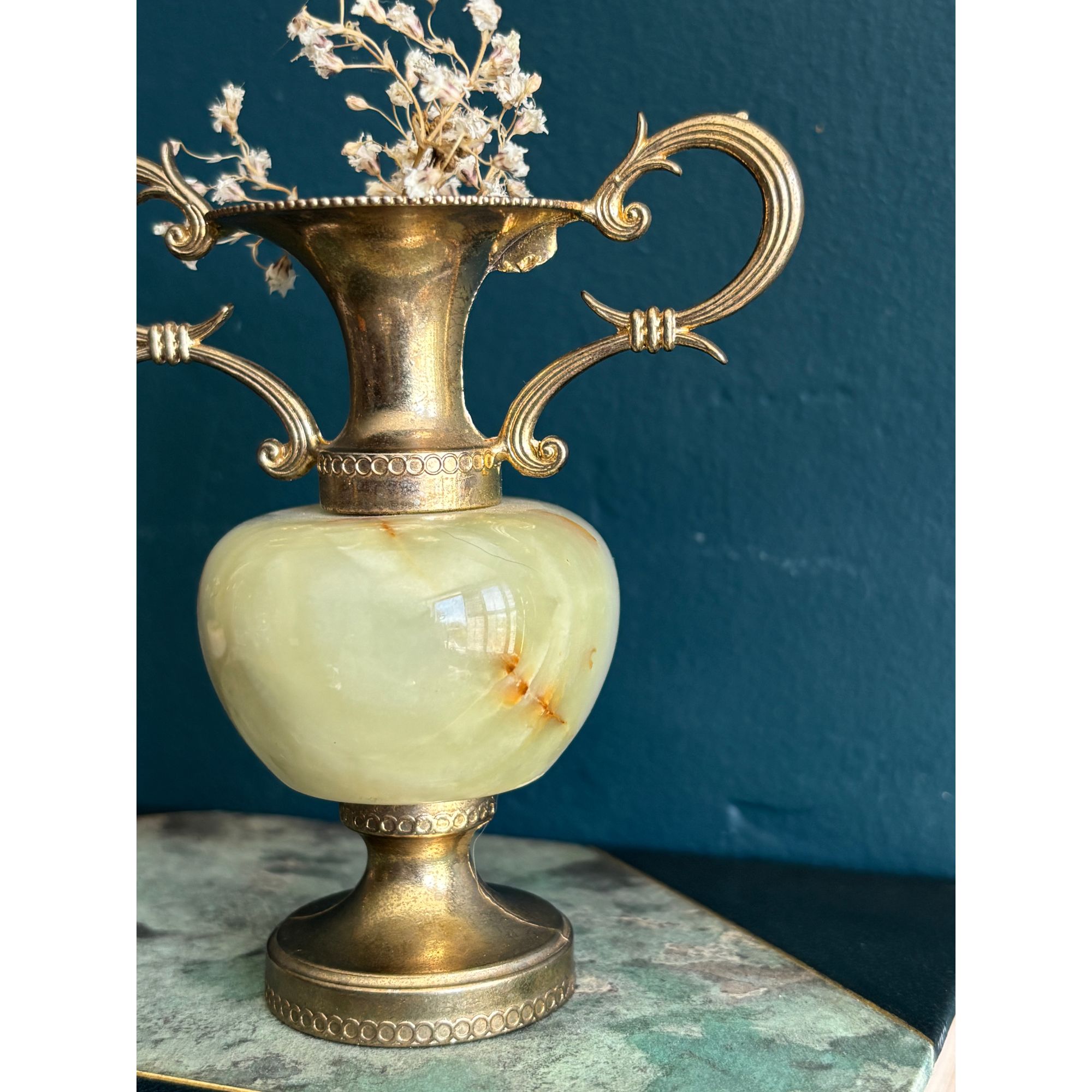 vintage brass onyx mini vase