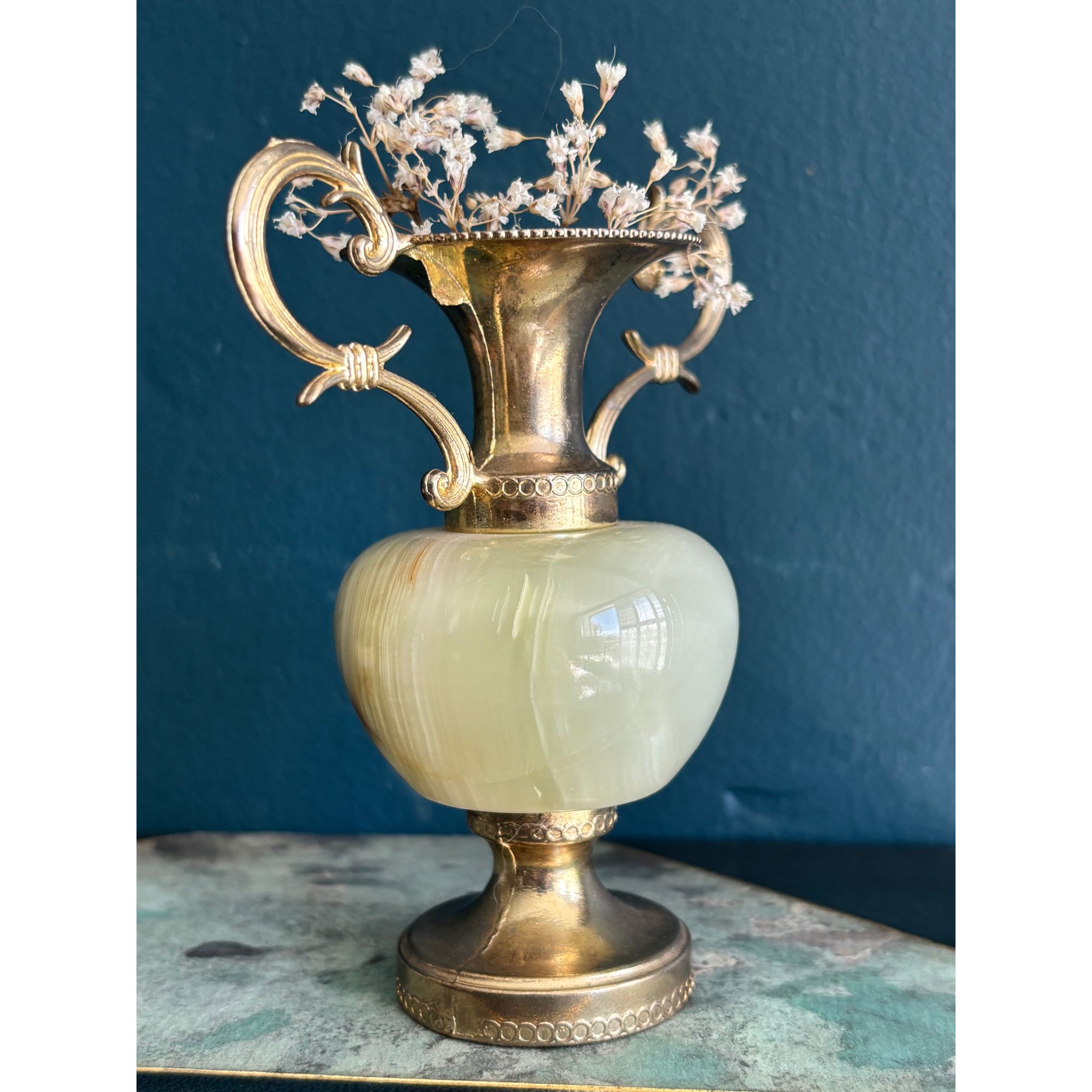 vintage brass onyx mini vase